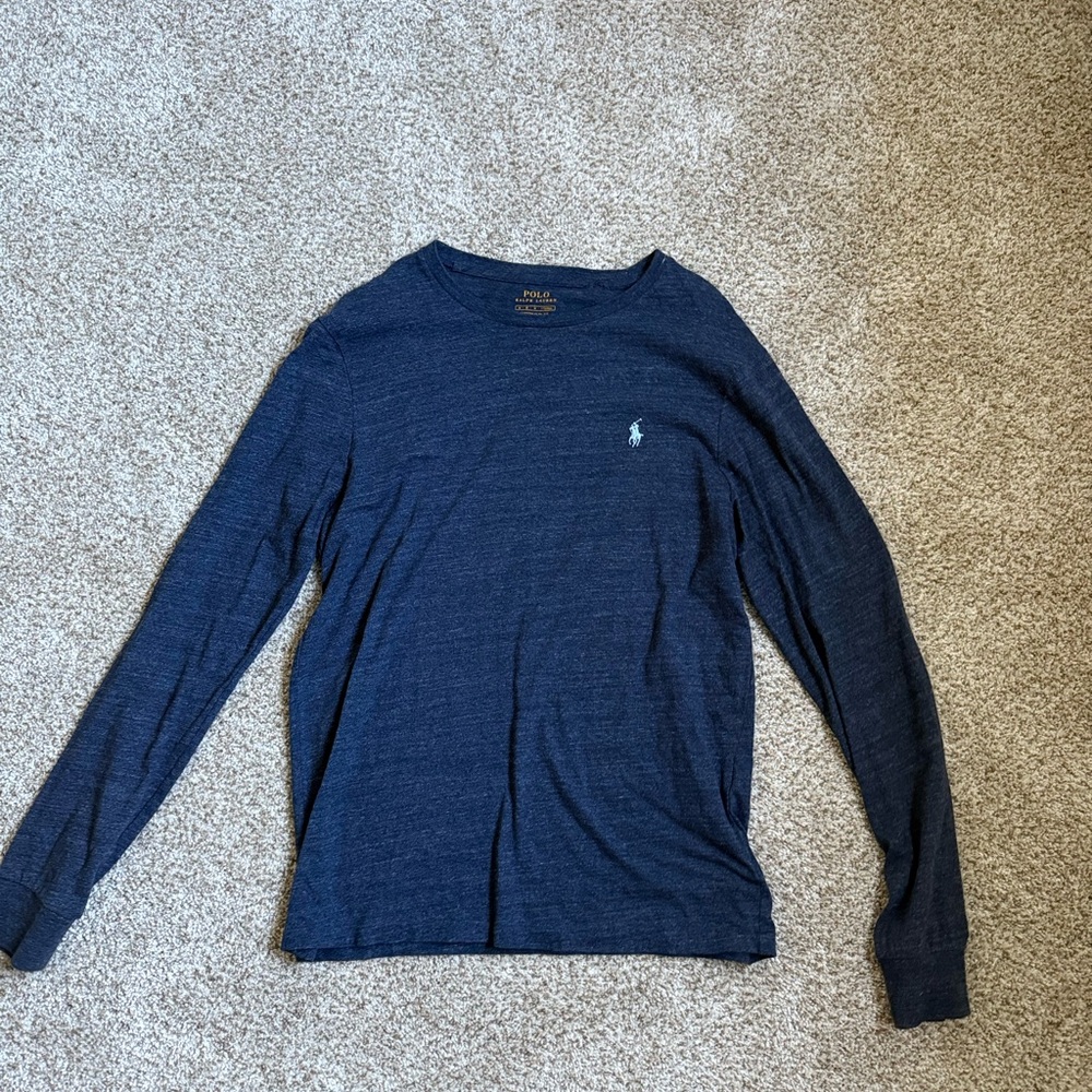Polo by Ralph Lauren Men's Navy Long-Sleeve Crewneck with Light Blue Pony